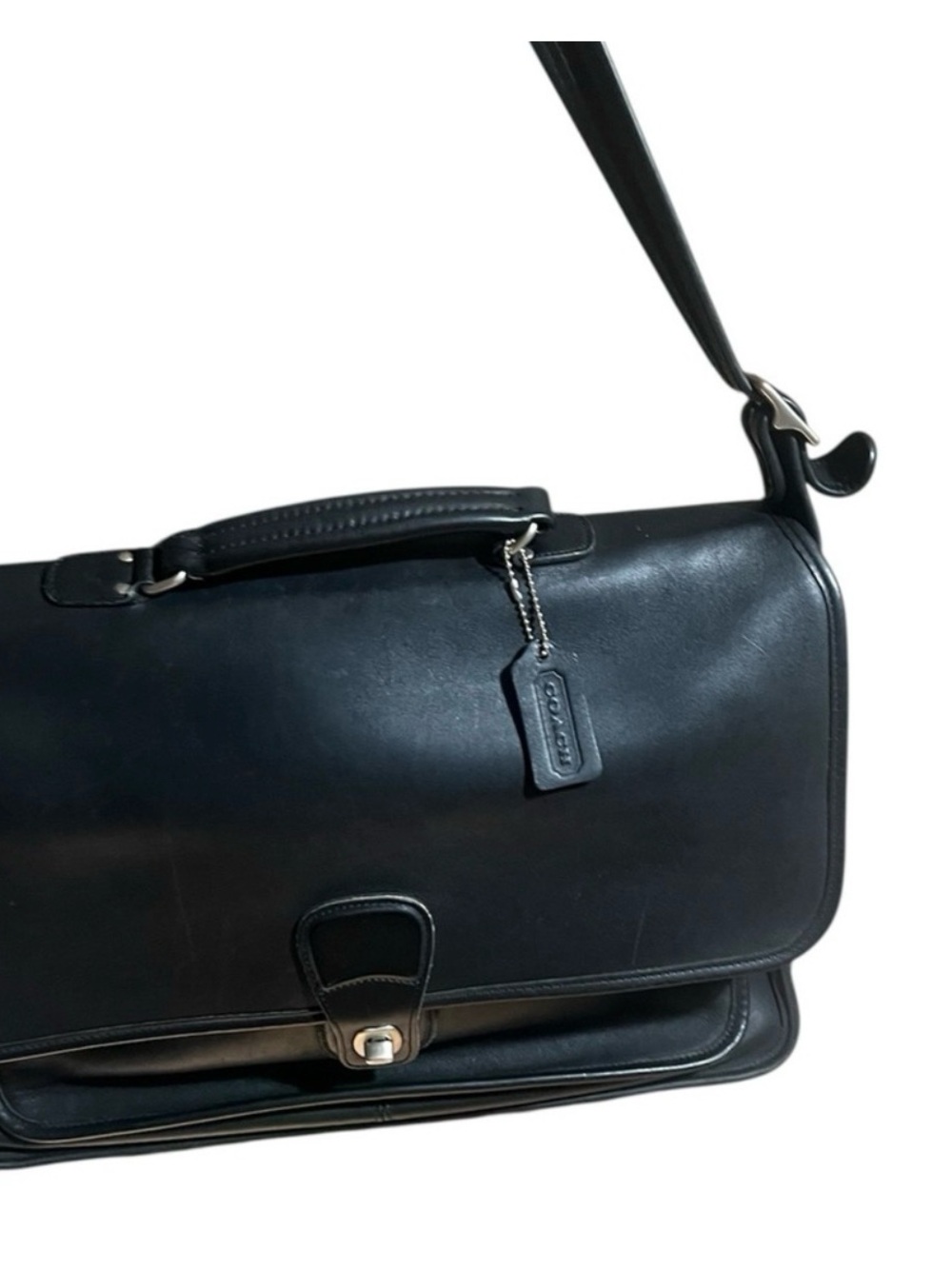 Coach Black Leather Briefcase with Top Handle and Strap